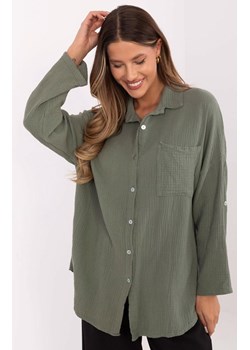 Muślinowa koszula khaki MO-KS-9368.98, Kolor khaki, Rozmiar uniwersalny, ITALY MODA ze sklepu Primodo w kategorii Koszule damskie - zdjęcie 179456655
