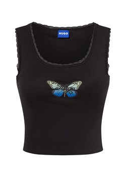 HUGO BLUE Damski croptop - Delarina_B Kobiety Bawełna czarny nadruk ze sklepu vangraaf w kategorii Bluzki damskie - zdjęcie 179460208