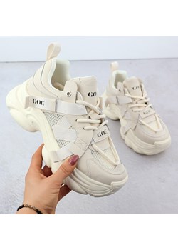 Skórzane sneakersy na grubej podeszwie damskie beżowe Goe RR2N4051 beżowy ze sklepu ButyModne.pl w kategorii Buty sportowe damskie - zdjęcie 179486297