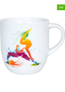 Könitz Kubki jumbo (2 szt.) &quot;Active - Yoga&quot; w kolorze białym ze wzorem - 580 ml ze sklepu Limango Polska w kategorii Dzbanki i zaparzacze - zdjęcie 179502149