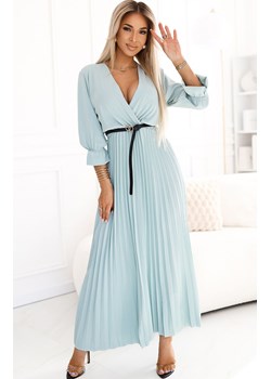 Plisowana sukienka maxi z paskiem Serena 462-3, Kolor szałwia, Rozmiar one size, NUMOCO BASIC ze sklepu Primodo w kategorii Sukienki - zdjęcie 179508069