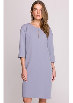 Sukienka o luźnym fasonie z łezką w dekolcie w kolorze gołębim S394, Kolor gołębi, Rozmiar L, Stylove ze sklepu Primodo w kategorii Sukienki - zdjęcie 179508177