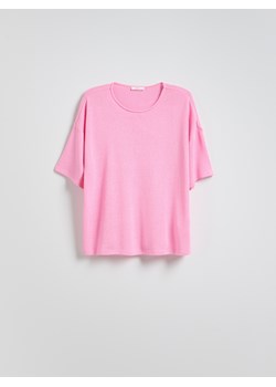 Reserved - Dzianinowy t-shirt z wiskozą - różowy ze sklepu Reserved w kategorii Bluzki damskie - zdjęcie 179526428