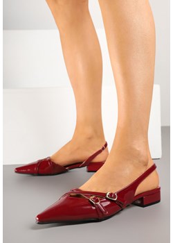 Bordowo-Czerwone Sandały Slingback z Ozdobnymi Paskami ze Sprzączkami Teniora ze sklepu renee.pl w kategorii Sandały damskie - zdjęcie 179526869