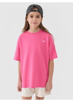 Dziewczęcy t-shirt oversize 4F 4FJWSS25TTSHF1851 - różowy ze sklepu Sportstylestory.com w kategorii Bluzki dziewczęce - zdjęcie 179535977