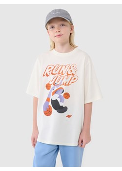 Chłopięcy t-shirt oversize z nadrukiem 4F 4FJASAW24TTSHM2596 - biały ze sklepu Sportstylestory.com w kategorii T-shirty chłopięce - zdjęcie 179535988