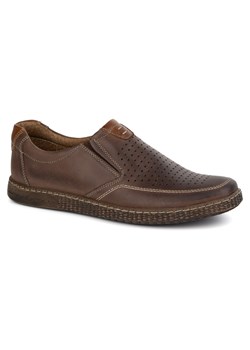 Buty męskie skórzane Casual ażurowe 854/L/2 brązowe ze sklepu butyolivier w kategorii Półbuty męskie - zdjęcie 179585555