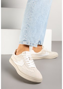 Jasnobeżowe Skórzane Sneakersy w Stylu Klasycznych Tenisówek Falithiela ze sklepu born2be.pl w kategorii Buty sportowe damskie - zdjęcie 179600765