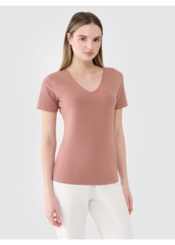 Damski t-shirt basic 4F 4FWSS25TTSHF1990 - brązowy ze sklepu Sportstylestory.com w kategorii Bluzki damskie - zdjęcie 179603438