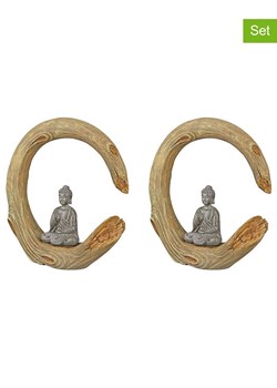GILDE Figurki dekoracyjne (2 szt.) &quot;Buddha&quot; w kolorze jasnobrązowym - 21 x 22 x 6 cm ze sklepu Limango Polska w kategorii Dekoracje - zdjęcie 179606377