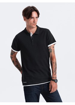 Bawełniana męska koszulka polo z kontrastowymi wykończeniami – czarna V8 OM-POSS-0113 ze sklepu ombre w kategorii T-shirty męskie - zdjęcie 179611027