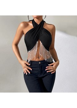 Wiązany na szyi top damski z łańcuszkami - Czarny - id: 9497166250313 - marki Intimica - 179627246 Wiązany na szyi top damski z łańcuszkami - Czarny ze sklepu Intimica.pl w kategorii Bluzki damskie - zdjęcie 179627246