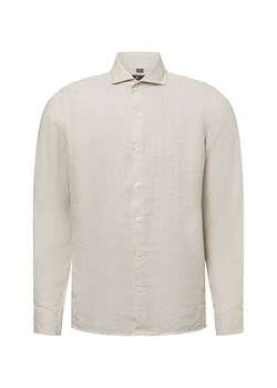 Nils Sundström Męska koszula lniana na co dzień Mężczyźni Slim Fit len beżowy jednolity ze sklepu vangraaf w kategorii Koszule męskie - zdjęcie 179631155