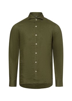 Nils Sundström Męska koszula lniana na co dzień Mężczyźni Slim Fit len khaki jednolity ze sklepu vangraaf w kategorii Koszule męskie - zdjęcie 179631156