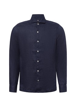 Nils Sundström Męska koszula lniana na co dzień Mężczyźni Slim Fit len granatowy jednolity ze sklepu vangraaf w kategorii Koszule męskie - zdjęcie 179631158