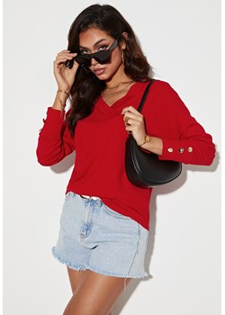 Bluzka z długim rękawem i dekoltem V-neck ze sklepu Jacinshop w kategorii Bluzki damskie - zdjęcie 179645645