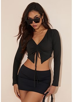 Crop top z troczkami i długim rękawem ze sklepu Jacinshop w kategorii Bluzki damskie - zdjęcie 179646215