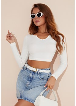 Crop top z długim rękawem i ozdobnym dekoltem ze sklepu Jacinshop w kategorii Bluzki damskie - zdjęcie 179646225