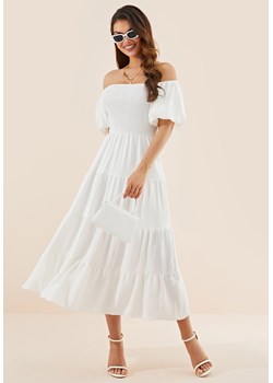 Sukienka maxi z bufiastymi rękawami i falbanami ze sklepu Jacinshop w kategorii Sukienki - zdjęcie 179648536
