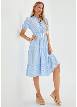 Sukienka midi w prążki z krótkim rękawem ze sklepu Jacinshop w kategorii Sukienki - zdjęcie 179649097