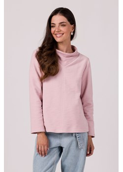 Bluza z wysokim kołnierzem - pudrowa ze sklepu Cudmoda w kategorii Bluzy damskie - zdjęcie 179651337