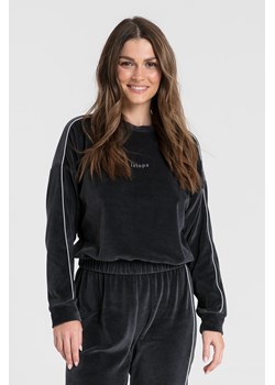 Welurowa bluza z wypustką - grafitowa ze sklepu Cudmoda w kategorii Bluzy damskie - zdjęcie 179651466