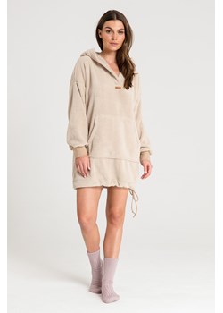Pluszowa bluza oversize z kieszenią kangurek - cappuccino ze sklepu Cudmoda w kategorii Bluzy damskie - zdjęcie 179651475