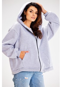 Obszerna bluza zasuwana na zamek - szara ze sklepu Cudmoda w kategorii Bluzy damskie - zdjęcie 179651509