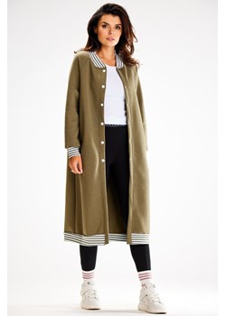 Długa bluza typu parka ze stójką - khaki ze sklepu Cudmoda w kategorii Bluzy damskie - zdjęcie 179651515