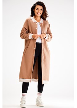 Długa bluza typu parka ze stójką - beżowa ze sklepu Cudmoda w kategorii Bluzy damskie - zdjęcie 179651516