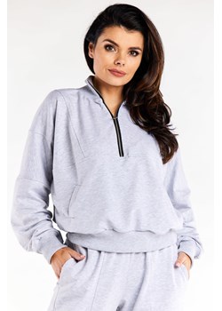 Bluza damska dresowa ze stójką - szara ze sklepu Cudmoda w kategorii Bluzy damskie - zdjęcie 179651556