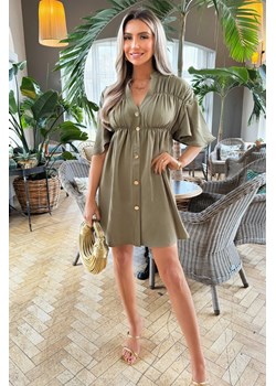 Sukienka mini zapinana na guziki - khaki ze sklepu Cudmoda w kategorii Sukienki - zdjęcie 179652285