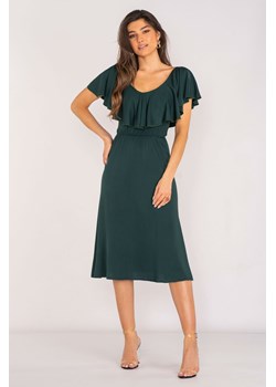 Elegancka sukienka z falbanką - butelkowa zieleń ze sklepu Cudmoda w kategorii Sukienki - zdjęcie 179652626