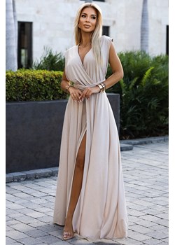 Elegancka sukienka maxi na ramiączkach - beżowa z brokatem - id: 2026596 - marki Numoco - 179652699 Elegancka sukienka maxi na ramiączkach - beżowa z brokatem ze sklepu Cudmoda w kategorii Sukienki - zdjęcie 179652699