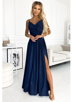Elegancka sukienka maxi na ramiączkach - granatowa z brokatem ze sklepu Cudmoda w kategorii Sukienki - zdjęcie 179652806