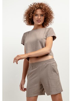 Lekki krótki top z lnem - mokka ze sklepu Cudmoda w kategorii Bluzki damskie - zdjęcie 179652826