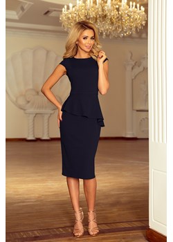 Elegancka sukienka midi z baskinką - granatowa ze sklepu Cudmoda w kategorii Sukienki - zdjęcie 179652877