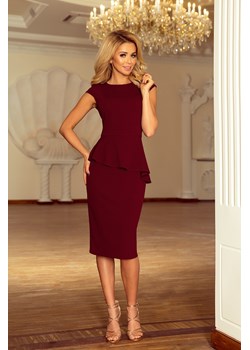 Elegancka sukienka midi z baskinką - bordowa ze sklepu Cudmoda w kategorii Sukienki - zdjęcie 179652879