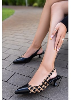 Wzorzyste czółenka slingback na cienkim obcasie Olivia - brązowo-czarne ze sklepu Cudmoda w kategorii Czółenka - zdjęcie 179653696