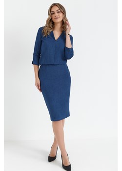 Dzianinowa sukienka ołówkowa z dekoltem V – denim - id: 2029992 - marki Cudmoda - 179653979 Dzianinowa sukienka ołówkowa z dekoltem V – denim ze sklepu Cudmoda w kategorii Sukienki - zdjęcie 179653979