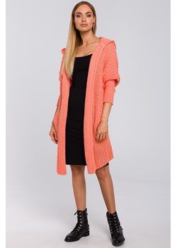 Kardigan oversize z kapturem - brzoskwiniowy ze sklepu Cudmoda w kategorii Swetry damskie - zdjęcie 179654079