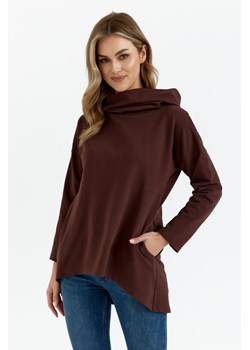 Bluza z szerokim kołnierzem i kapturem - brązowa ze sklepu Cudmoda w kategorii Bluzy damskie - zdjęcie 179654165
