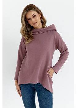 Bluza z szerokim kołnierzem i kapturem - wrzosowa ze sklepu Cudmoda w kategorii Bluzy damskie - zdjęcie 179654166