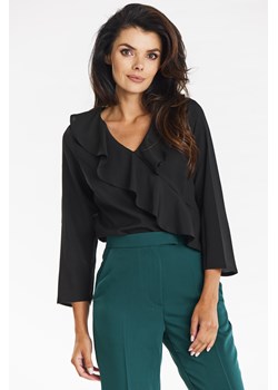 Elegancka bluzka z falbaną - czarna ze sklepu Cudmoda w kategorii Bluzki damskie - zdjęcie 179654268