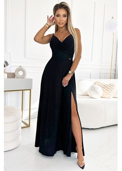 Elegancka sukienka maxi na ramiączkach - czarna z brokatem ze sklepu Cudmoda w kategorii Sukienki - zdjęcie 179654287
