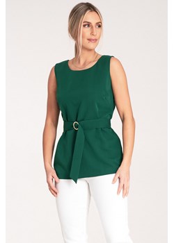 Elegancka bluzka z paskiem w talii - zielona ze sklepu Cudmoda w kategorii Bluzki damskie - zdjęcie 179654606