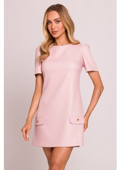 Trapezowa sukienka mini - brzoskwiniowa ze sklepu Cudmoda w kategorii Sukienki - zdjęcie 179654785