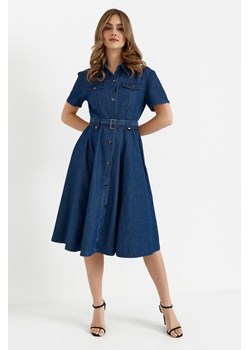 Sukienka rozkloszowana midi - denim ze sklepu Cudmoda w kategorii Sukienki - zdjęcie 179654808
