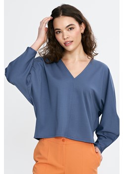 Bluzka oversize z dekoltem V - kobaltowa ze sklepu Cudmoda w kategorii Bluzki damskie - zdjęcie 179654837