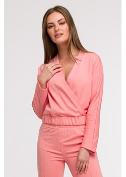 Bluza z kopertowym dekoltem - koralowa ze sklepu Cudmoda w kategorii Bluzy damskie - zdjęcie 179654875